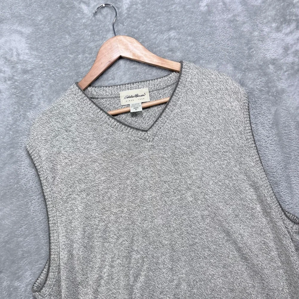 Eddie Bauer Sweater Vest Men XL Gray V-Neck Marl Knit Made in USA